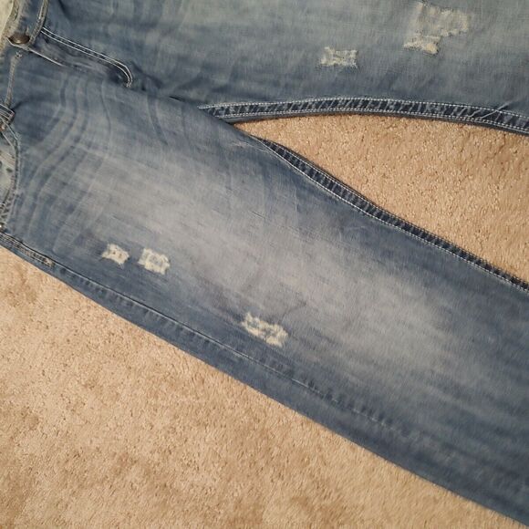 SMOKE RISE DNM, Men's Distressed Straight Leg Denim Jeans, size 44X34 EUC - Picture 6 of 13